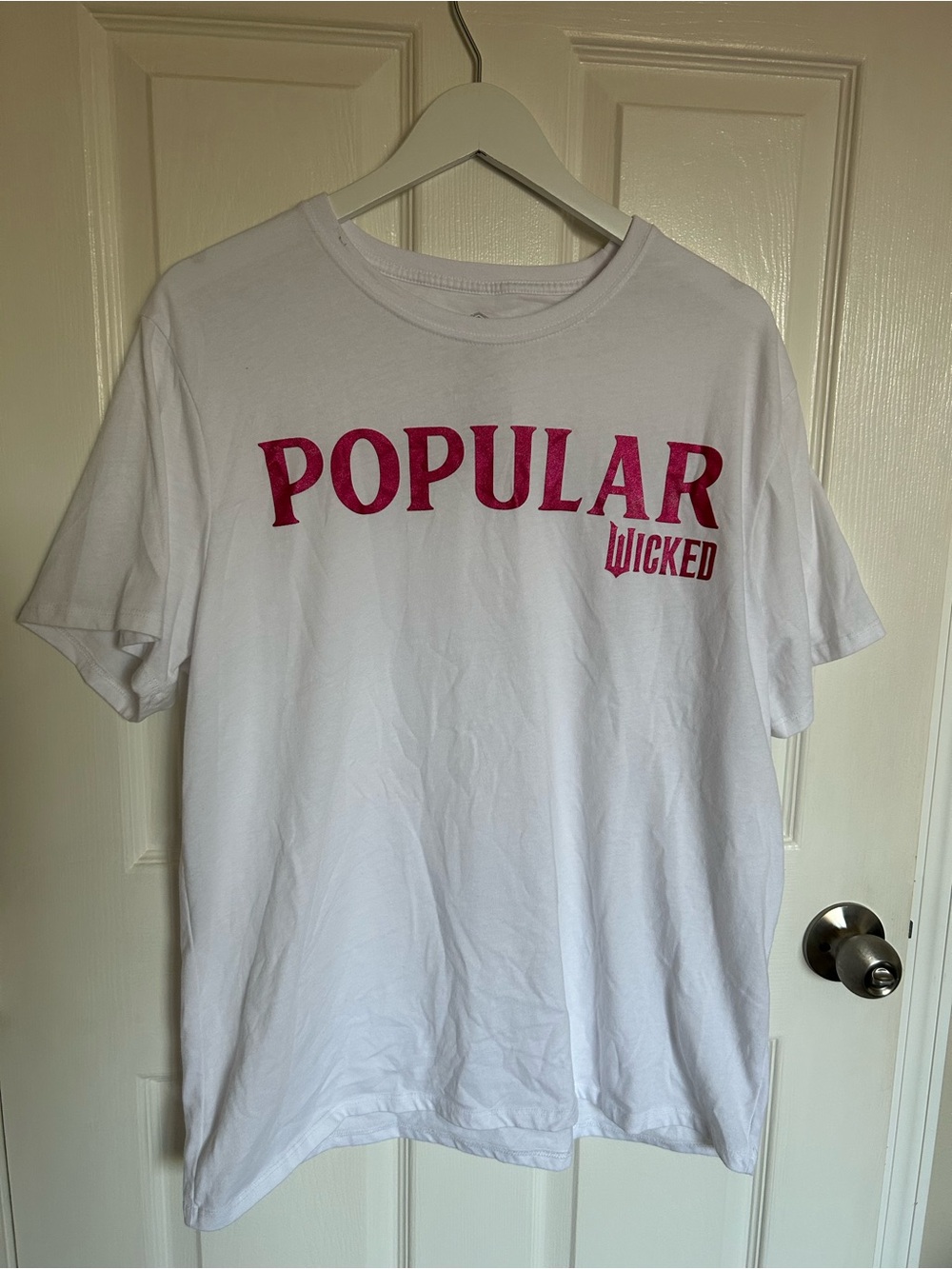 Popular Wicked Logo White Short Sleeve Tee with Pink Lettering